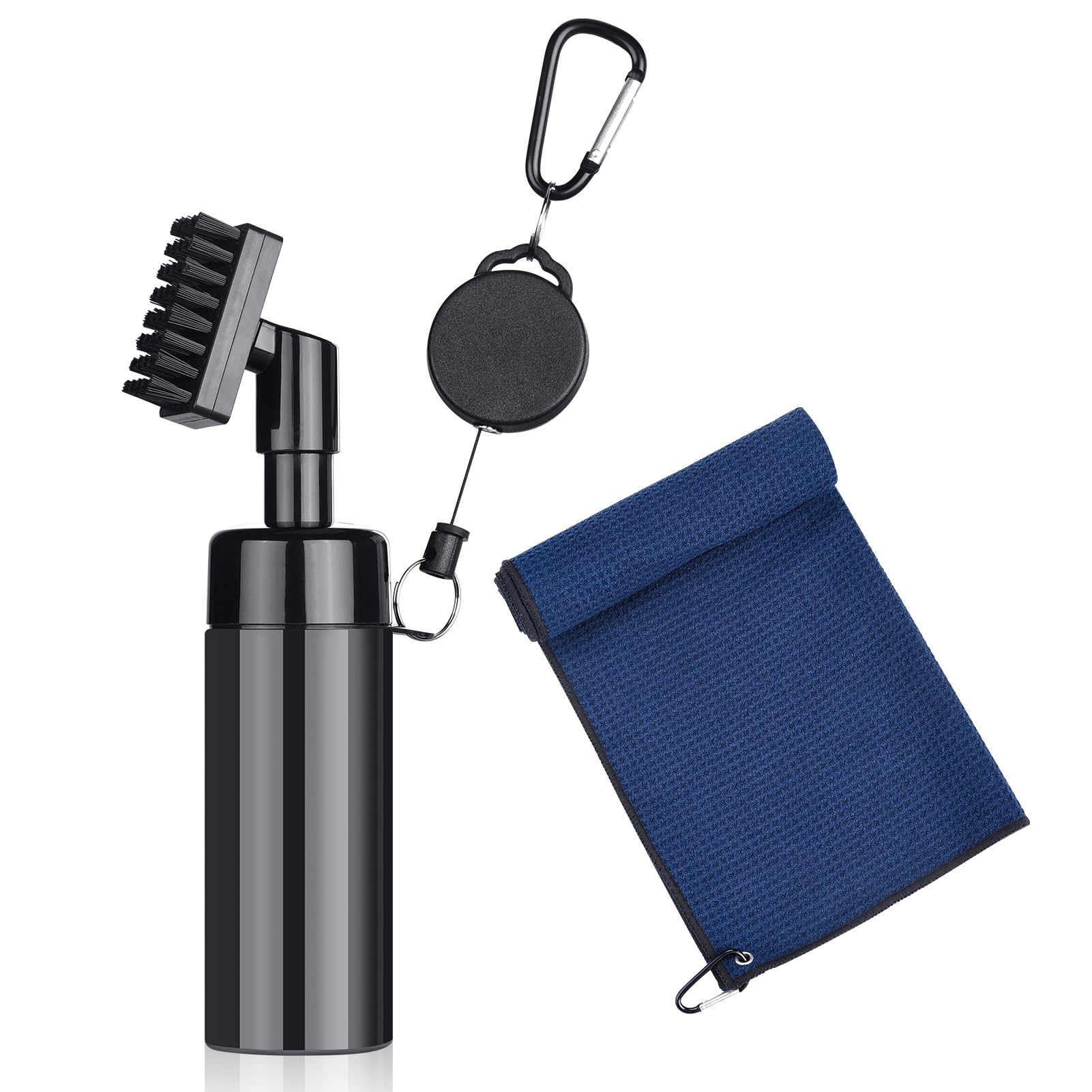 Golf Accessories Set - Club Brush, Chipper, Microfiber Towel, Groove Cleaner Tool, Carabiners, Brush Cover, Ball Washer - Gift for Men, Women, Kids