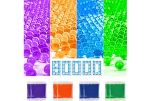 Banvih Gel Gun Blaster Refill Ammo - 7-8mm, 8Pack, 80000 Pieces, 7.5mm Splatter Water Balls Beads Bullets Compatible for Splatrball, Splat Gun, Orby Gun Etc - Blue Green Purple Orange, for Ages 14+