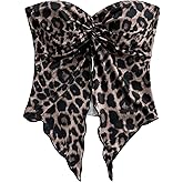 SHENHE Women's Y2k Sexy Twist Open Front Leopard Tube Strapless Split Bandeau Crop Top