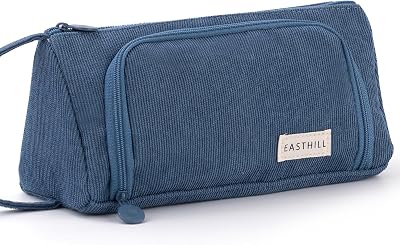 EASTHILL Large Pencil Case 21x11x8.5 cm Double Zip Blue High Capacity Storage