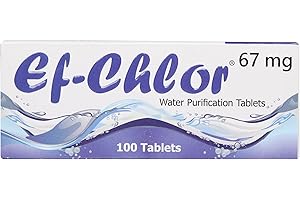 Ef-Chlor Water Purification Tablets/Drops (67 mg - 100 Tablets) - Potable Water Treatment for Emergencies, Survival, Travel, 