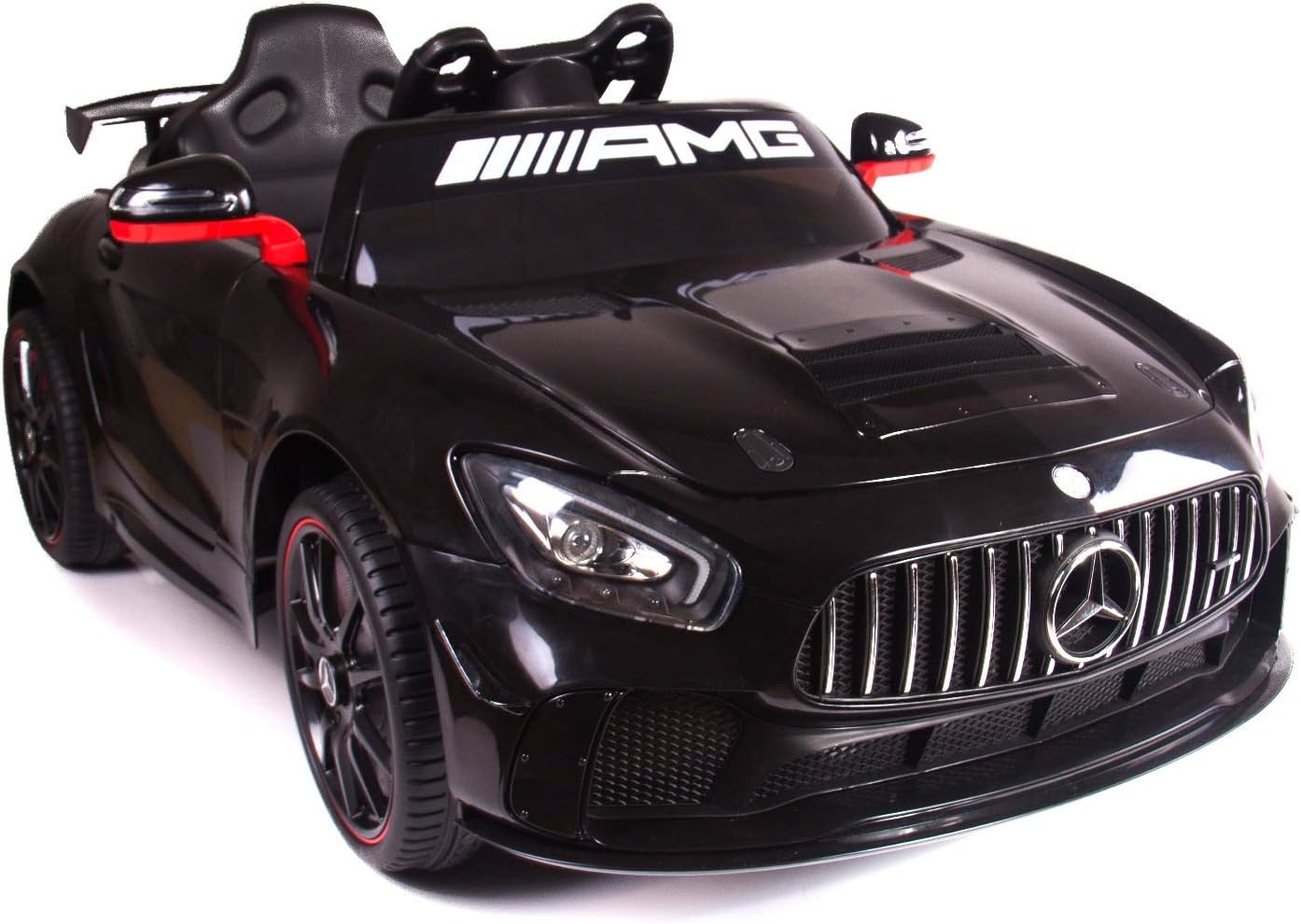 Electric Ride on Car Mercedes-Benz GT4, Black, Original Licenced, Battery Powered, Opening Doors, 2x Engine, 12 V Battery, 2.4 Ghz remote control, Soft EVA wheels, Servomotor, Smooth start