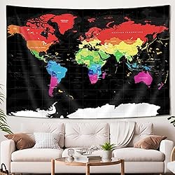 Drgilau World Map Tapestry, Black Map Educational