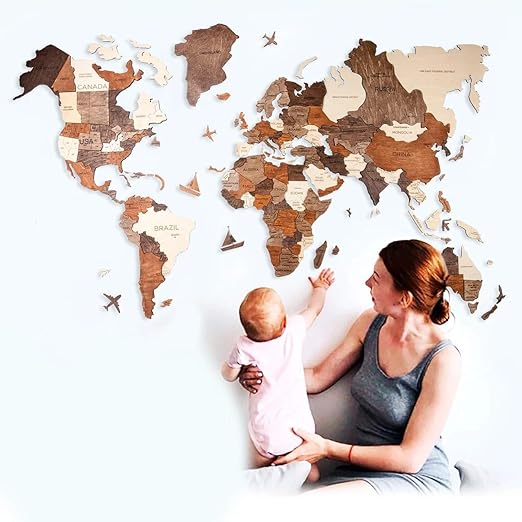 Amazon 3d Wood World Map インテリア用壁掛け木製世界地図 リビングルーム ベッドルーム 子ども部屋 高級インテリア L Standard ウォールステッカー オンライン通販