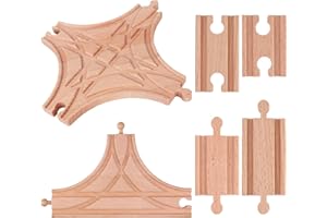 6 Pieces Wood Train Track Expansion Set-1Pc T Switch 1Pc Switching Track Wooden Train Bridges Straight Wooden Train Tracks Ac