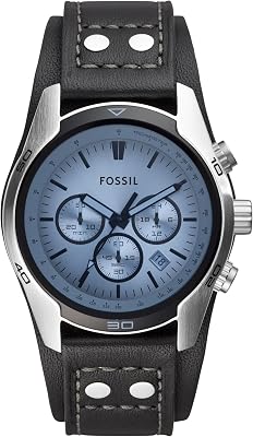 Coachman Uhr für Herren, Chronographenwerk mit Edelstahl- oder Lederarmband, Blau, 45MM