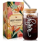 Personalized Bride Glass Cup - 16 oz Wifey Glass Cup Wedding Gift for Bride to Be, Custom Bridal Shower & Engagement Gift for Couples - Future Mrs Present -12