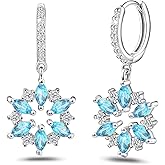 Flower Hoop Earrings with Dangle Sterling Silver Snowflake Earrings Trendy Hypoallergenic Cubic Zirconia Hoop Earrings with Dangling Charms Dainty Fashion Loop Earrings for Women Gifts for Birthday
