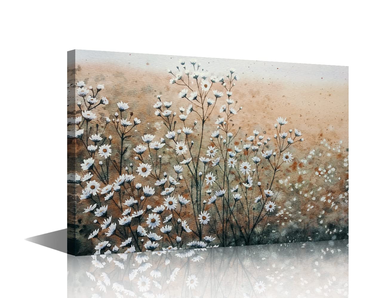Wall Art Canvas Prints,White Chamomile Plant Flower Field Print Painting, Little Wildflowers Abstract Background ,Wall Artwork Framed for Bathroom Living Room Bedroom Home Office Decor 40x60 CM — image 1