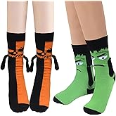 Glodecart 2 Pairs Halloween Holding Hands Socks Bat Ghost Spooky Socks for Men Women Novelty Funny Sock for HalloweenGifts