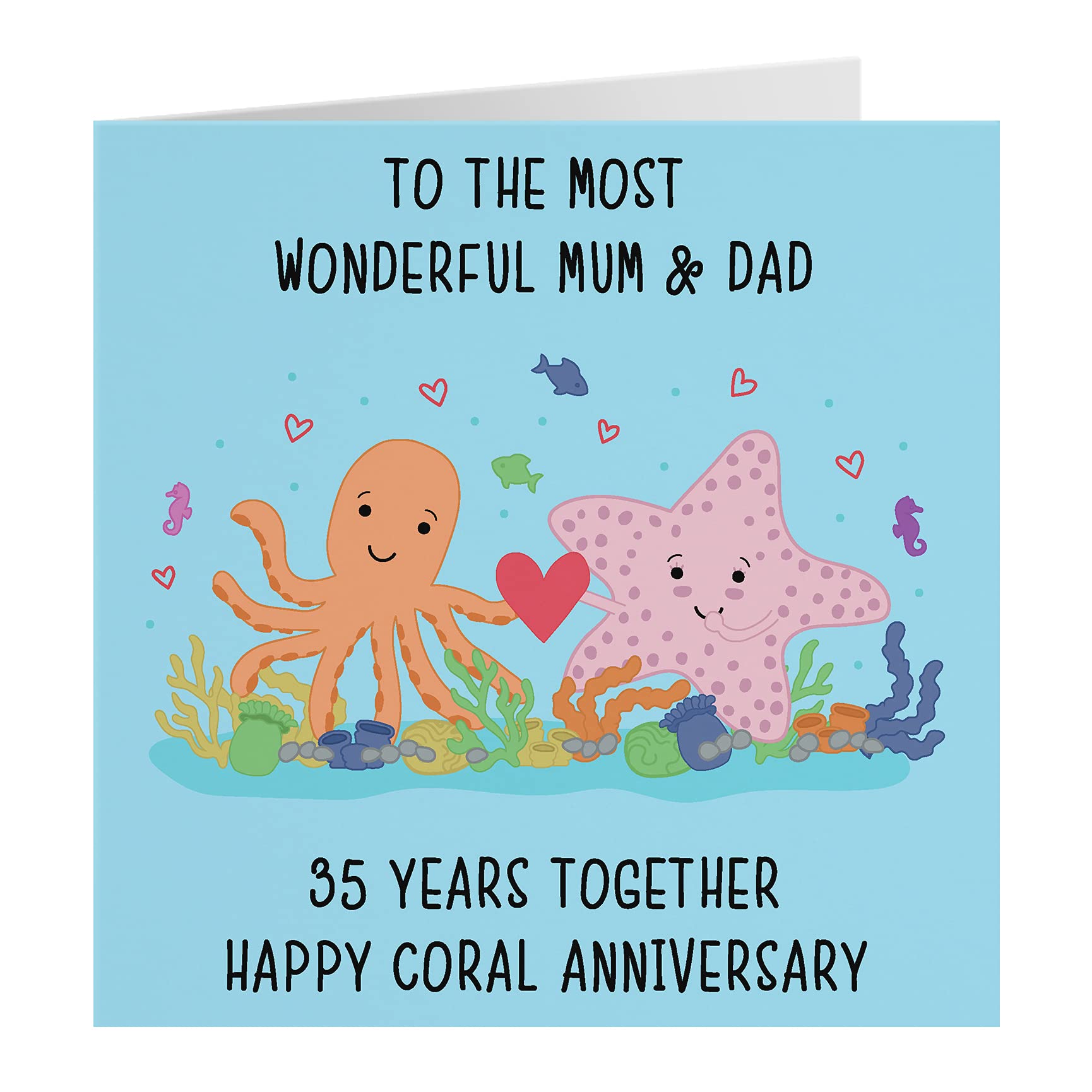 Hunts England - Large Mum And Dad 35th Anniversary Card - To The Most Wonderful Mum & Dad - 35 Years Together - Happy Coral Anniversary - Iconic Collection - Large - 210 x 210 mm — image 1