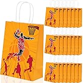 Vyndicca 24 PCS Basketball Party Favor Bags, Basketball Goodie Bag with Handles, Basketballs Gift Bags for Kids Sports Themed Birthday Party Supplies, Candy Treat Paper Bag, Yellow
