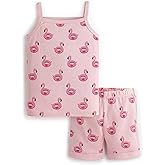 monica + andy Two Piece Spaghetti Tank Pajama Set, 100% Organic Baby Clothes for Girls, Sizes For Kids & Toddlers