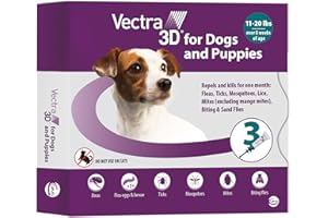 Vectra 3D for Dogs Flea, Tick & Mosquito Treatment & Prevention for Small Dogs (11 – 20 lbs) , 3 month supply