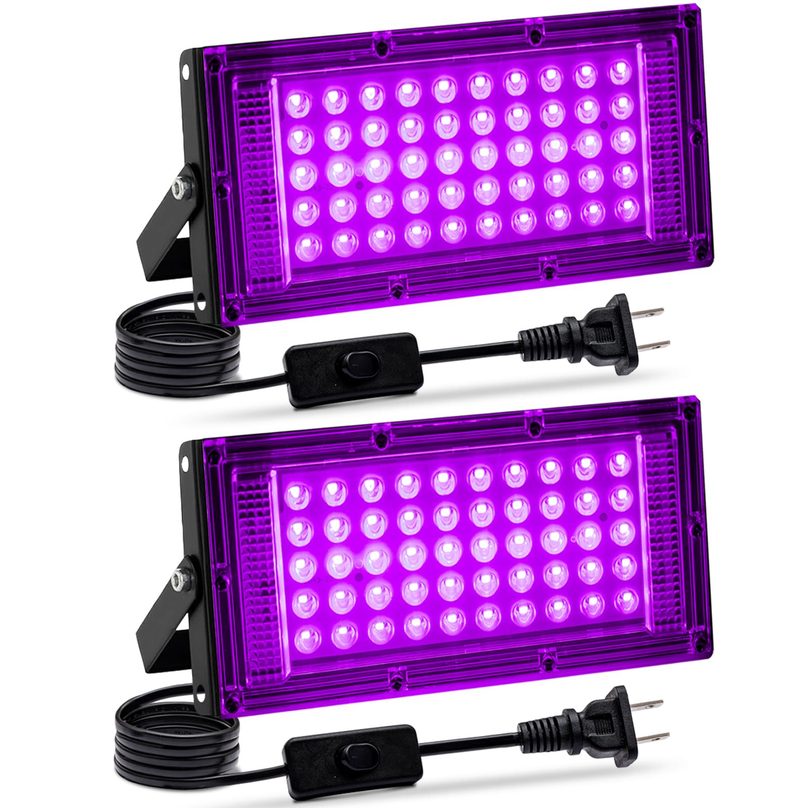 Photo 1 of Akpgf 2 Pack 50W Black Light, LED Blacklight with US Plug and Switch, Black Lights for Glow and Neon Parties, Halloween, Body Painting, Birthday Party, Fluorescent Painting and Tapestry