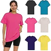 BILLIONHATS Womens Cotton T-Shirts, Crew Neck Short Sleeve Baggy Loose Tops Tees Color Assorted