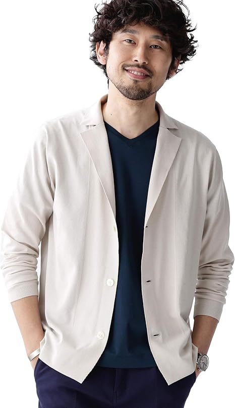 Amazon ナノユニバース ｗｒｉｎｋｌｅ ｆｒｅｅ ラペル ニット カーディガン ｌｉｇｈｔ メンズ Xl グレージュ Nano Universe カーディガン 通販