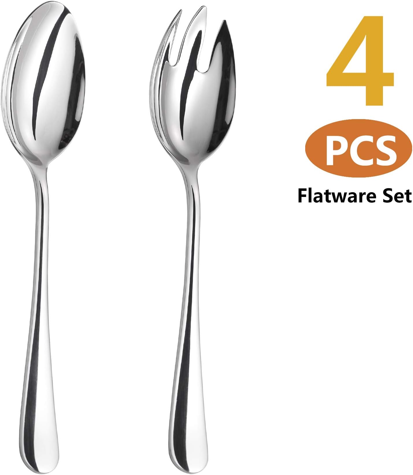 Velaze4-Piece Salad Spoon Fork Serving Set, Heavy Duty 18/10 Stainless Steel Salad Servers Set, Mirror Polished Design, 9.76 Inchs