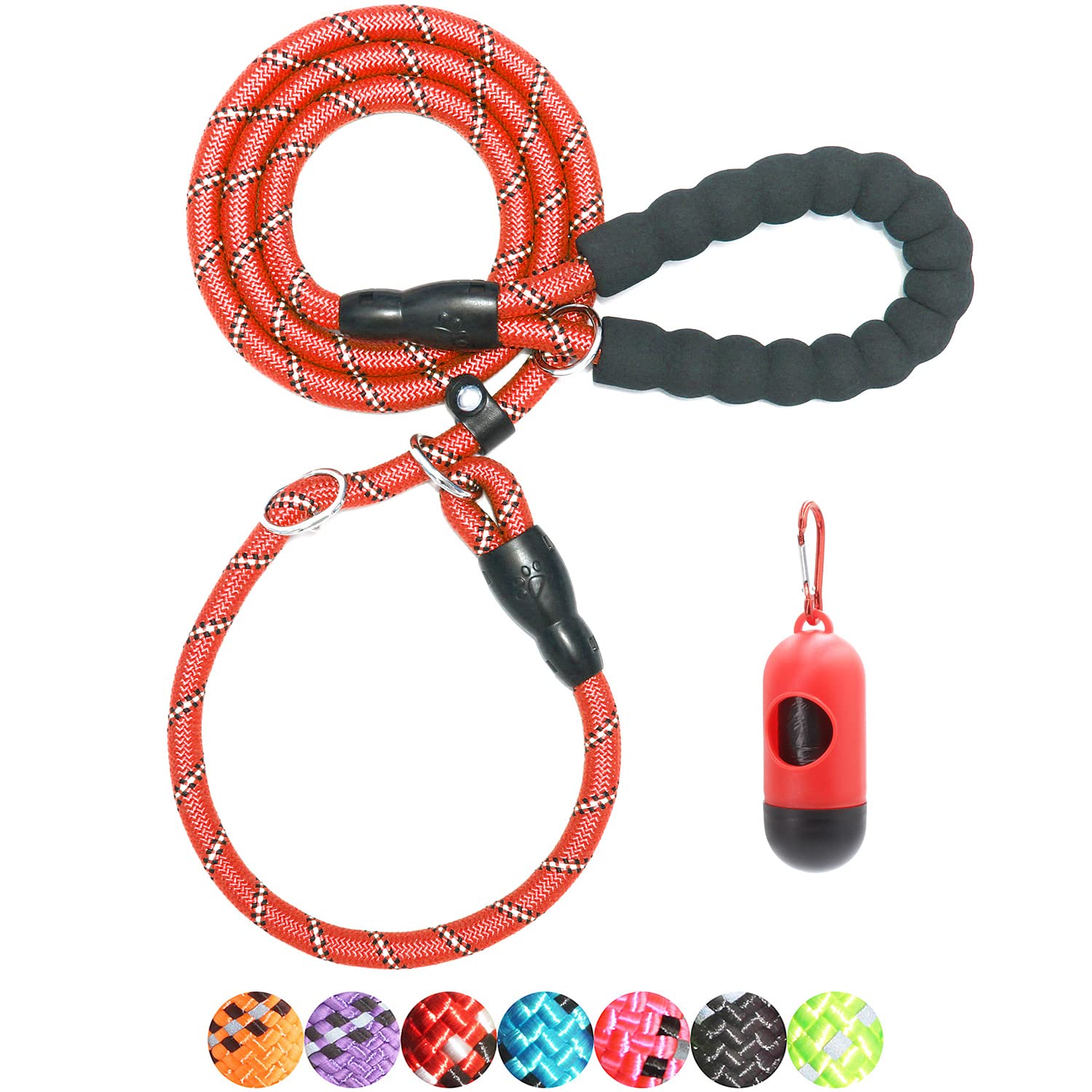 BAAPET 6 Feet Slip Lead Dog Leash Anti-Choking with Upgraded Durable Rope Cover and Comfortable Padded Handle for Large, Medium, Small Dogs Trainning with Poop Bags and Dispenser (Red)