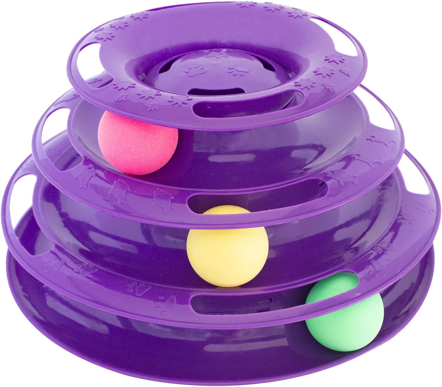 Purrfect Feline Titan's Tower - New Safer Bar Design, Interactive Cat Ball Toy, Exerciser Game, Teaser, Anti-Slip, Active Healthy Lifestyle, Suitable for Multiple Cats 3 Tier (Purple) : Pet Supplies