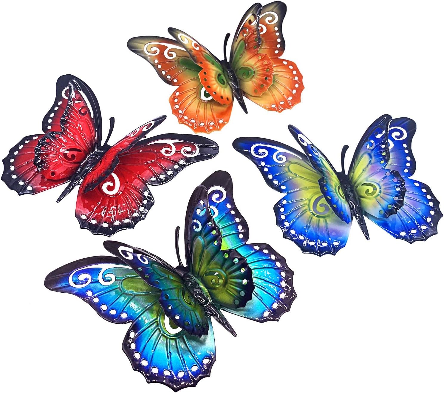 Plaques & Wall Art - Metal Butterfly Wall Decor- 6.5'' 3D Metal Colorful Hanging Double Wings Butterflies for Garden Yard Decoration Outdoor or Indoor (4 Pack)