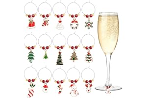 SRIZIAN 15Pcs Christmas Wine Glass Charms, Christmas Tree Snowflake Snowman Style Wine Glass Markers Wine Glass Identificatio