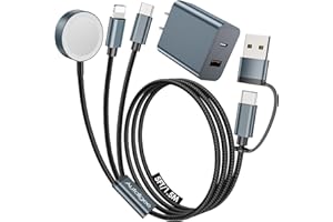 AUTALLGEE 5FT Travel Essentials for Apple Watch Charger 3 in 2 Multi Fast Charging Cable USB C/A PD20W Charger Block Compatible with iWatch Ultra/SE/10/9/8/7/6/5/4/3/2/1,iPhone16/15/14/13/Galaxy S24