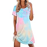 Ekouaer Cotton Nightgowns for Women Short Sleeve Sleep Shirts Pleated Night Shirts Soft Crew Neck Night Gown