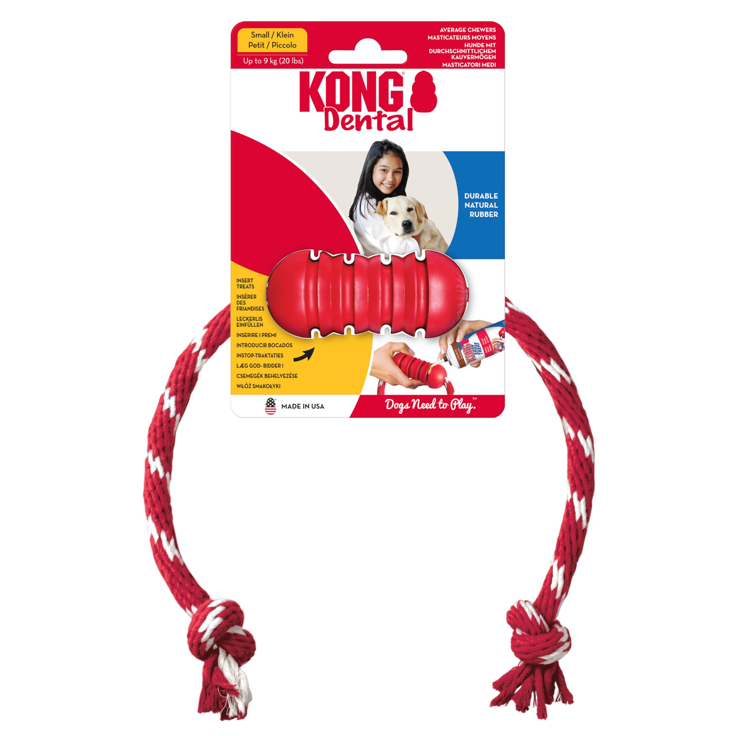 KONG Dental with Rope - For Dog Dental Care - Stuffable Chew Toy - Cleans Teeth & Gums - For Small Dogs