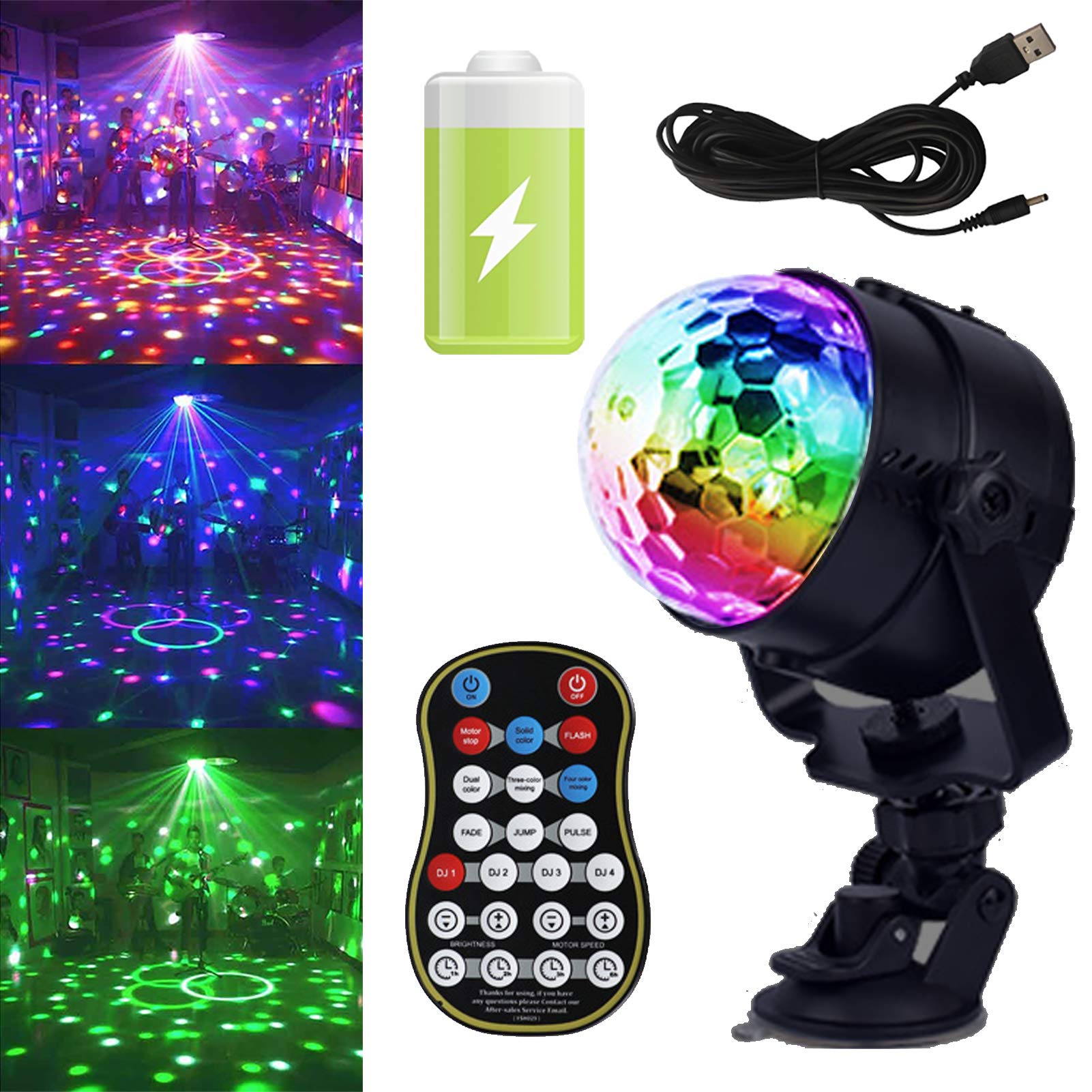 GCBTECH Mini Led Party light Sound Activated Crystal Magic Rotating Ball Disco DJ Stage Lights Effect for Festival Xmas Party Wedding Show Club Pub Bar and outdoor 5W RGB (with rechargeable battery)