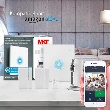 Multi Kon Trade® Funk-Alarmanlage Komplettsystem Einsteiger Set mit HD WiFi Kamera, Funk-Tür-/Fensterkontakt und Fernbedienun