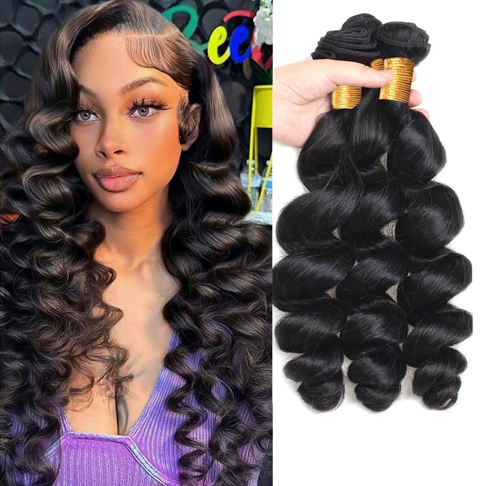 Huarisi Loose Wave 18 20 22 Human Hair Bundles, Brazilian Loose Wave Hair 3 Bundles, 8A Grade 100% Unprocessed Brazilian Virgin Hair Extensions for Black Women — image 1