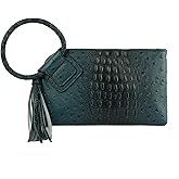 Womens Vegan Leather Clutch Purse Wristlet Wallet with Tassel and Hand Strap – Casual or Evening Bag for Parties, Weddings, and Daily Use (Teal) | Faux Leather, Tassel, Gold Tone Hardware, Fits Phone & Cards