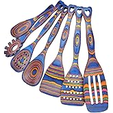 Gudamaye Pakkawood Wooden Cooking Utensils Set 7-Piece-Wooden Spoons for cooking, Wooden Utensil set with Ergonomic Non-Slip Handles, Heat-Resistant & Stylish Cooking Spoons, Non-Stick Spoon