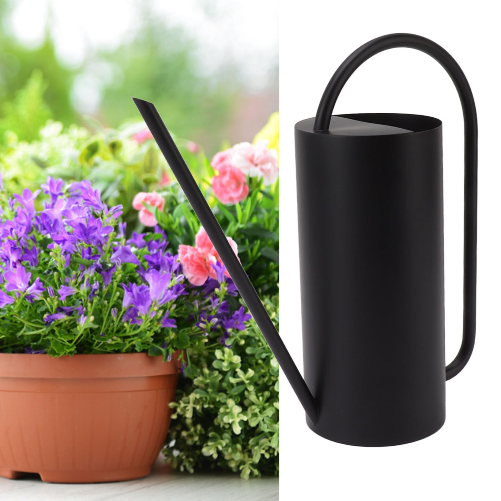 Tnfeeon Stainless Steel Plants Watering Can Large Capacity 1500ml Long Spout Gardening Supplies for Indoor and Outdoor Use (Black)
