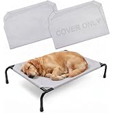CrystalSylara 2 Pcs Elevated Dog Bed Replacement Cover Dog Cot Cover Only | 45.3 x 33.5 Inches Elevated Dog Bed, Large, Machine Washable, 900d Oxford Fabric, Grey, No Cot Frame