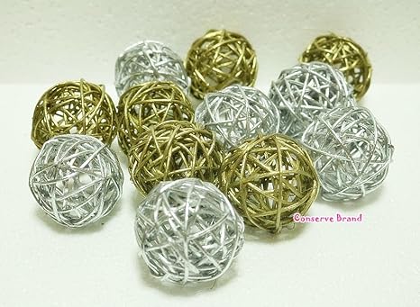 Small Golden And Silver Rattan Ball Wicker Balls Diy Vase And