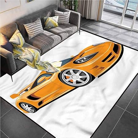 Amazon.com: Area Rugs Print Large Carpet Cars, Orange Fast Sports Car