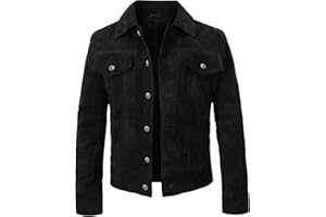 LP-FACON Mens Trucker Suede Leather Jacket - Western Style Cowboy Leather Jacket Brown/Black