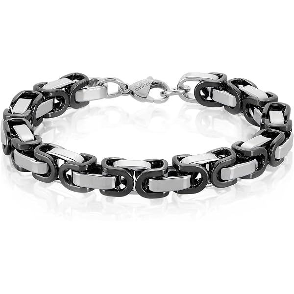Men's Stainless Steel Cross Link Bracelet With Gold Ion Plating - 10 Inch, 13mm Wide, Fold Over Clasp