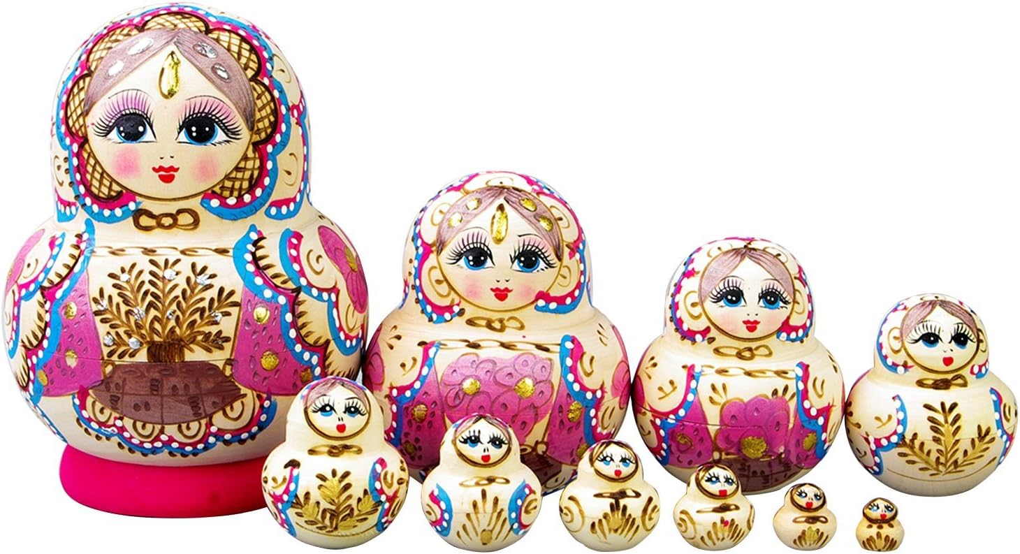 KKwell Beautiful Wooden Russian Nesting Doll Toy Russian Doll Wishing Dolls Handmade 10pcs (Colour 3)