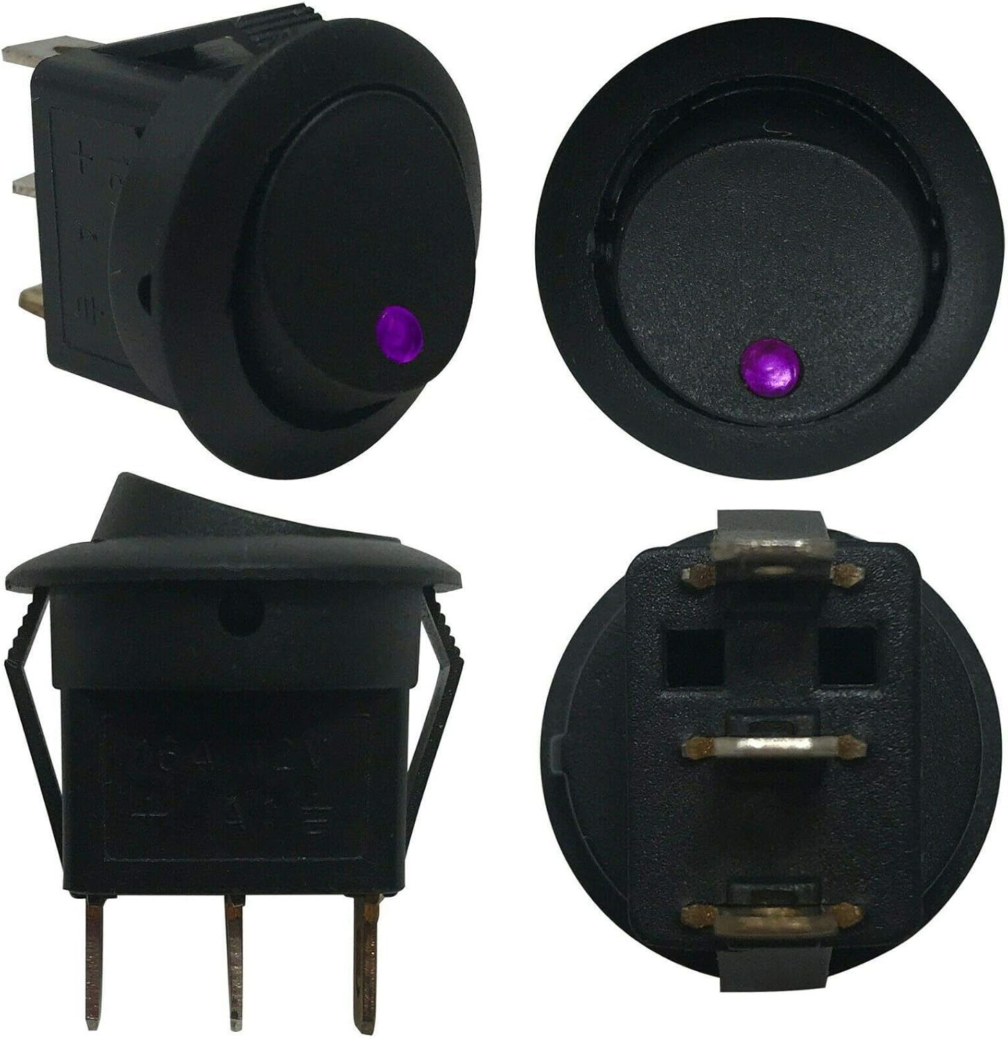 (4) Purple LED Light Illuminated On Off Round Rocker