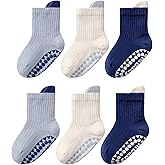 XuoAz 6 Pairs Toddler Boys Grips Socks Non Slip Kids Baby Girls Crew Cotton Socks with Grippers