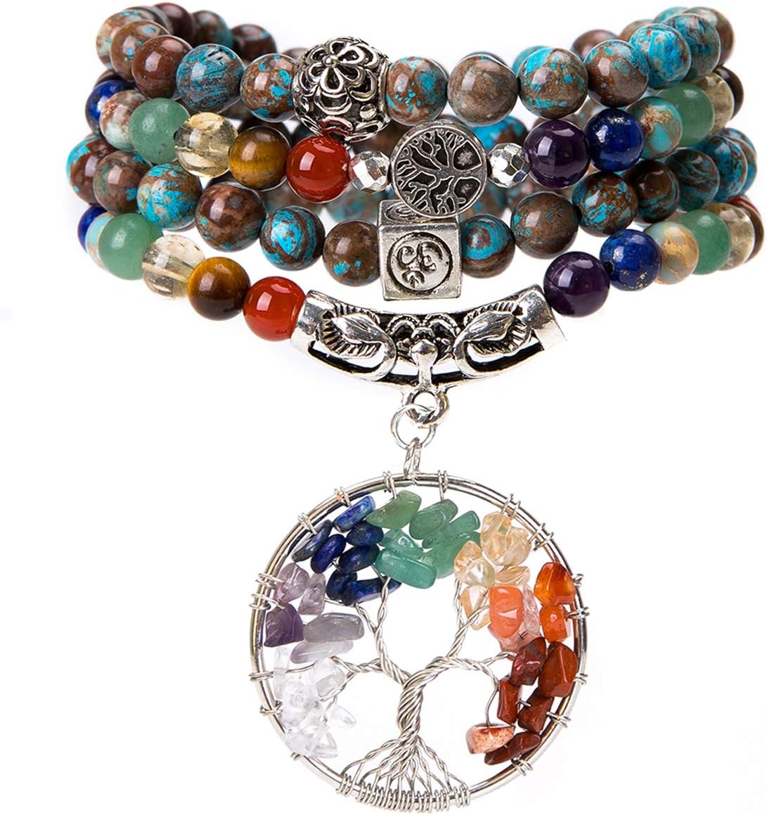 7 Chakra Tree of Life 108 Buddhist Mala Bead Bracelet