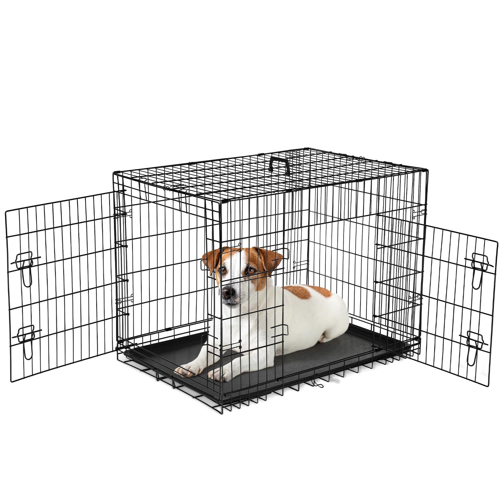 Sweetcrispy 36 Inch Dog Crate, Medium Crates Double Door Folding Metal Wire Dog Cage with Plastic Leak-Proof Pan Tray, Pet Kennel for Indoor, Outdoor, Travel Image