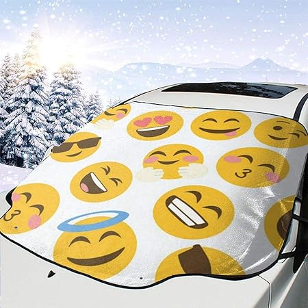 Amazon 車の日よけ車のフロントガラスカバー面白い絵文字の感情紫外線カット 断熱 目隠し簡単着脱 カー用品 雪対策グッズ 紫外線 落葉対策 148 118cm カーユニバーサル サンシェード 車 バイク