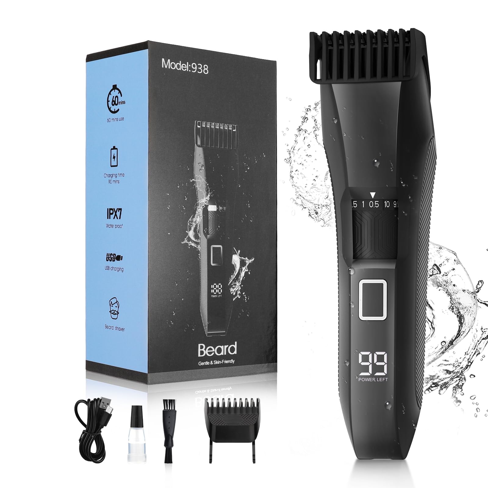 Photo 1 of Beatslm Beard Trimmer for Men, 20 Length Adjustable, Cordless Waterproof Clippers, Stainless Steel T-Blade for Precision Facial Hair Trimming with 2 Guide Combs, Travel Lock, LED Display