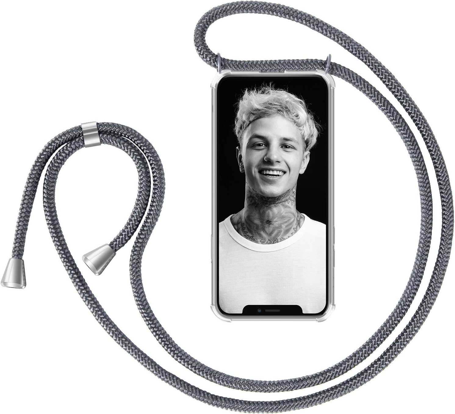 ZhinkArts Smartphone Necklace Case Compatible with Apple iPhone X/iPhone Xs - 5,8" Display - Cover with Cord Neck Strap - Mobile Phone Collar Case with Lanyard to wear in Dark Grey