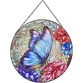 Payutou Butterfly Stained Glass Window Hanging,20cm/7.87inch Hand-Painted Sun Catcher Garden Hangings for Doors Home Christmas Mother's Day, Valentine's Day Ornaments Festival Gift (B Style)