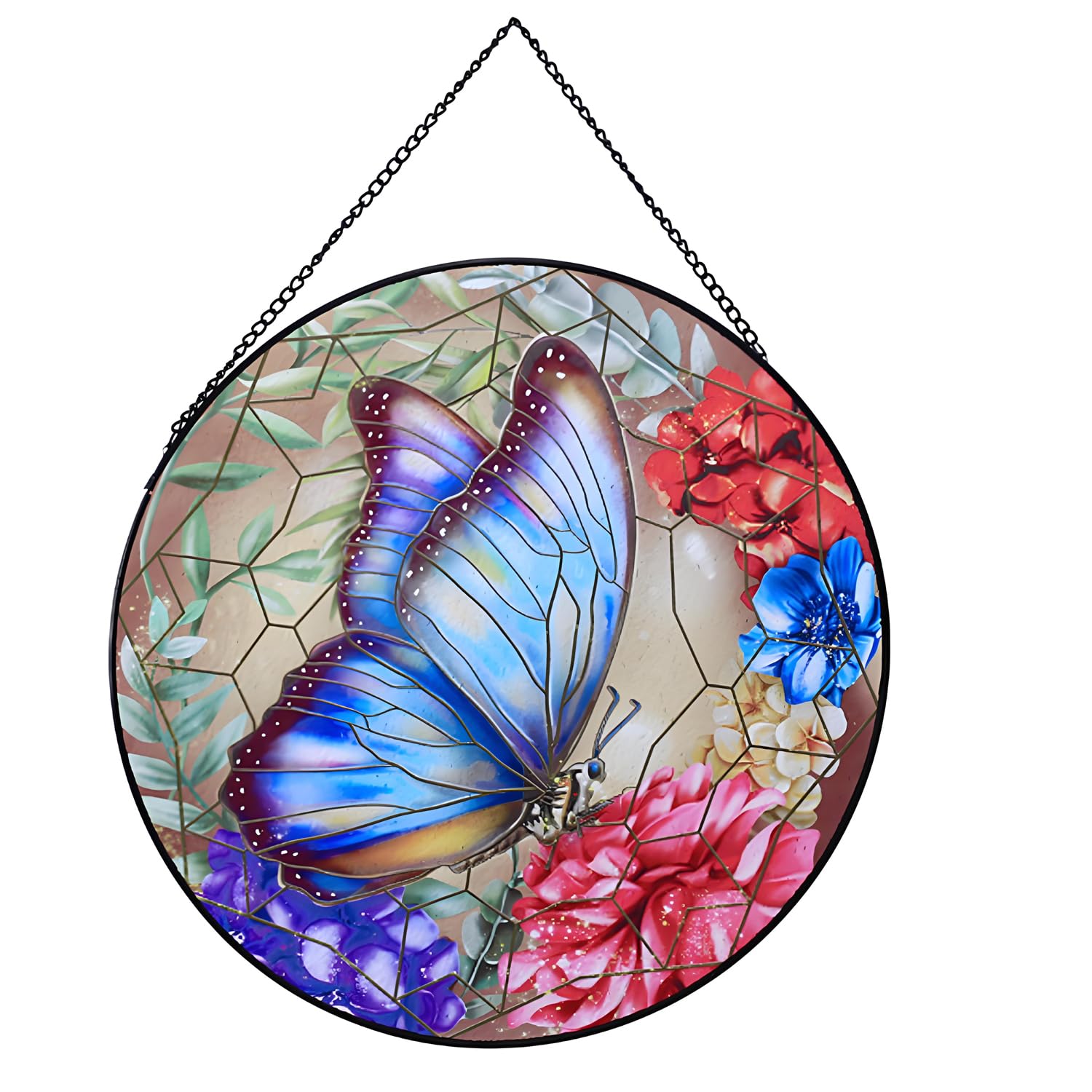 Payutou Butterfly Hanging Stained Glass for Windows,20cm/7.87inch Hand-Painted Sun Catcher Garden Hangings Christmas Mother's Day, Valentine's Day Ornaments Festival Gift (B style)